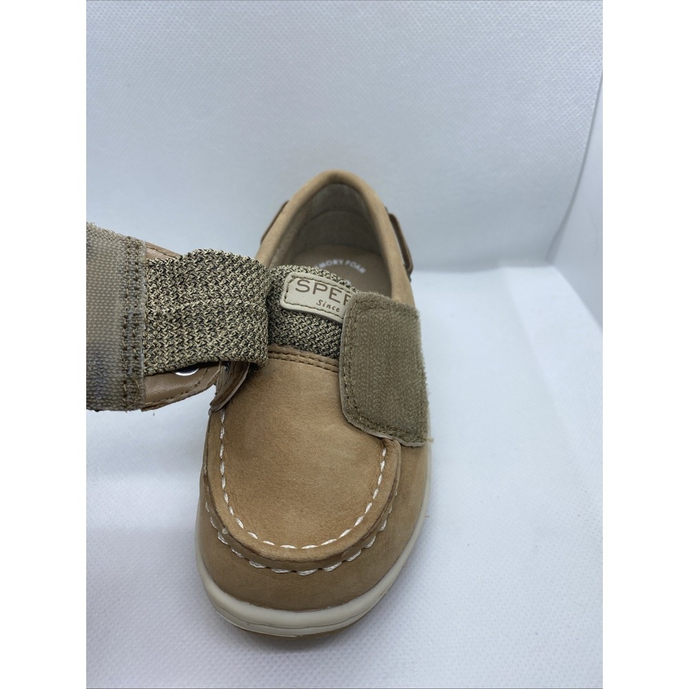 Sperry Top Sider Boat Shoes Girls Toddler Hook And Loop 8M Slip On Tan - Picture 10 of 11
